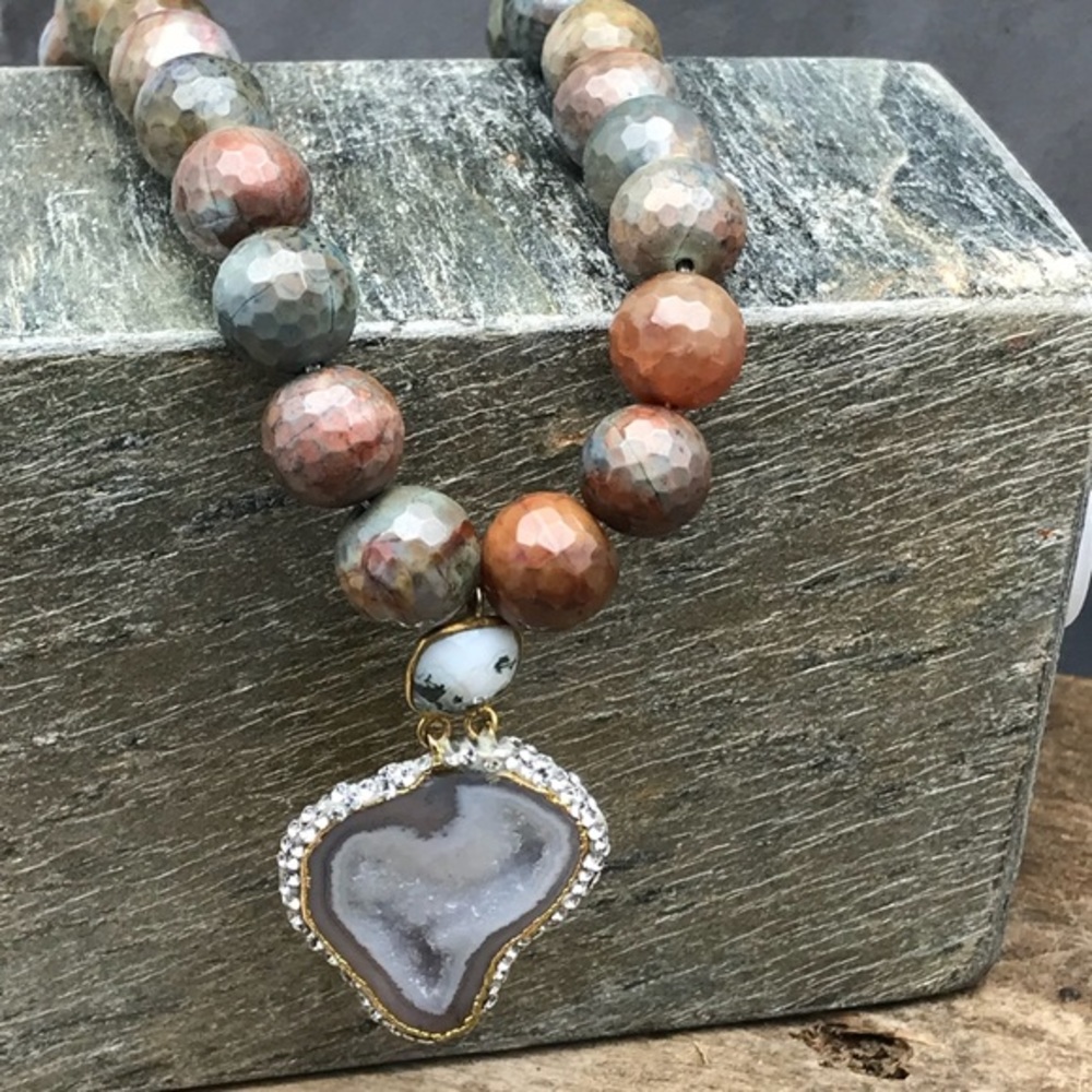 Handmade statement necklace with jasper and druzy